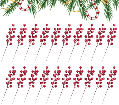 di bacche di Natale - Bacche di agrifoglio artificiali da 20 cm, 20 di bacche finte bordeaux, rami di bacche di agrifoglio per la decorazione 'albero di Natale, artigianato, festività