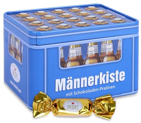 Heidel Männerkiste Schokolade Pralinen im Bier Kasten-Design | Süßigkeiten mit cremiger Füllung, Männergeschenke für Papa, Opa, Bruder, Partner, Perfekt für Geburtstag, Vatertag