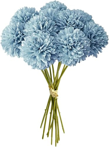 ZYEKIU 12 Pcs Simulated Chrysanthemum Bouquet Artificial Chrysanthemum Ball Flowers Artificial Silk Faux Flowers Suitable for Daily and Holiday Decoration (Blue)