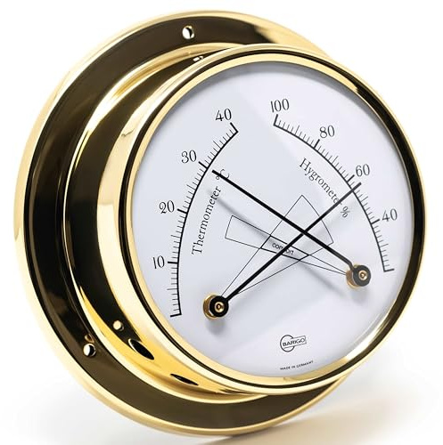 BARIGO 984MS REGATTA Thermo-Hygrometer- 125 x 40 mm - mit Messing-Gehäuse poliert - Made in Germany