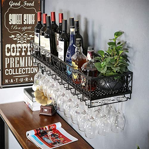 CuNtoHHH Estante para vinos de Pared/Estante para Copas de Vino Tinto/Estante Decorativo Industrial de Metal Negro/Organizador de vinoteca/para Bares y hogar
