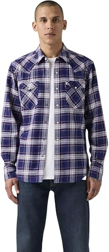 Levi's Men's Western Shirt Barstow mit Pointed Collar, Regular Fit, Blue (Hawley Plaid Blue Depths), XL