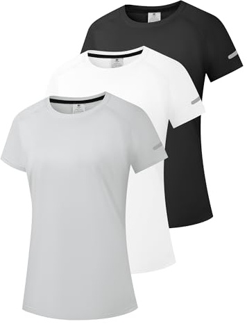 Lot de 1 ou 3 t-shirts de bain à manches courtes et longues pour femme - Protection solaire UPF 50+ - Léger - Séchage rapide - SPF UV, Manches courtes : noir/blanc/gris, XL