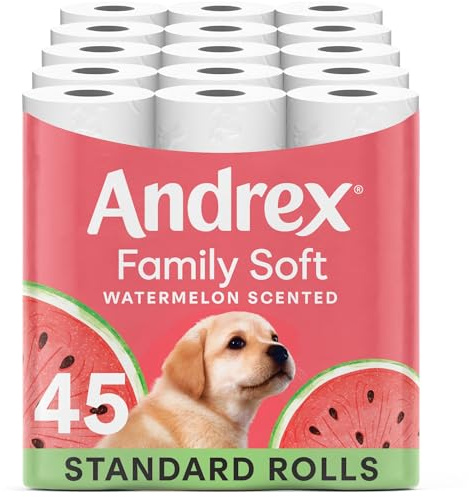 Andrex Family Soft Toilet Roll, Watermelon Wow Scented - 45 Toilet Rolls, Bulk Buy, FSC Certified