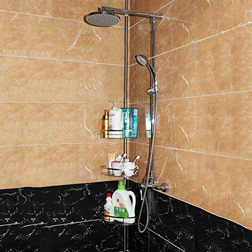 HUOLE Étagère Salle de Bain Télescopique,Étagère de Douche Telescopique Réglable en Hauteur, Sans Percage Acier Inoxydable avec 3 Paniers, pour Salle de Bain,110-280 cm