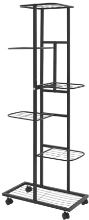 Dokiiovo 6-Tier Pflanzenregal mit Rollen, Pflanzenständer aus Metall mit 6 Ebenen, Mehrstöckiger Blumenständer, Blumenregal für Terrasse, Garten, Balkon, Wohnzimmer, 42x22x112 cm (Schwarz)