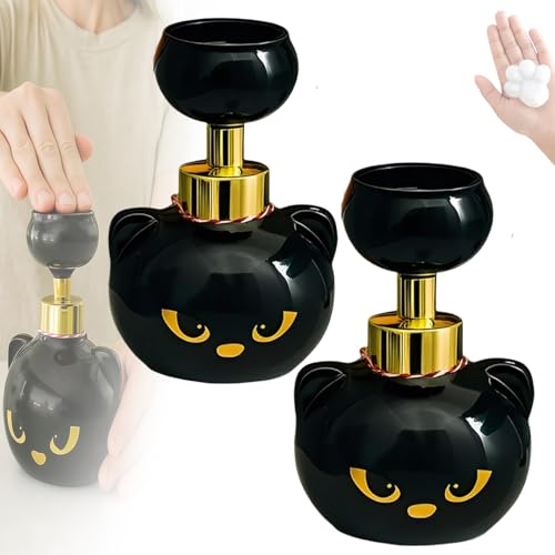 Niedlicher Schaumseifenspender mit Katzenpfote, süße Pumpflaschen for Schaumseifen in Form Einer Blume, Schwarze Pumpflasche Kätzchen-Schaum, erzeugt nachfüllbaren Schaum in Pfotenform(2pcs)