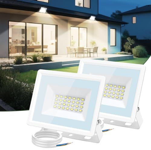 Aigostar 2er-Pack LED Strahler Außen 20W,1650LM Superhell LED Fluter,IP65 Wasserdicht Außenstrahler, 4000K Naturweiß Scheinwerfer Wandleuchtefür Garten, Innenhöfe, Garage, Hotel