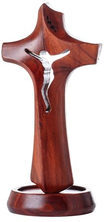 Cruz de pie católica para decoración del hogar, crucifijo de madera sobre mesa, con base extraíble, bolsillo de madera, cruces cómodas para decoración de mesa, iglesia religiosa