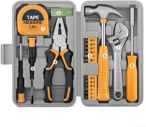 Kit de réparation multifonctionnel pour usage domestique avec pince, clé, marteau, tournevis et plusieurs embouts de tournevis, y compris PH à fente hexagonale (C)