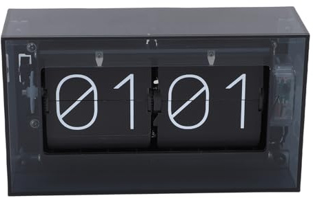 Sunicon Orologio da tavolo stile Flip, orologio meccanico retrò alimentato a batteria 24 ore su 24, orologio da tavolo con display digitale (Nera)