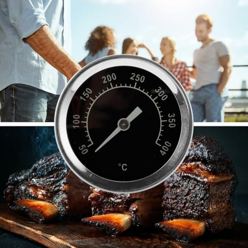 Termómetro de parrilla de acero inoxidable integrado para parrillas de barbacoa con montaje de tapa de campana analógica y rango de 50 a 400 grados Celsius