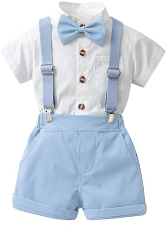 Genérico Bebé Niño Caballero Conjunto, Camisa de Manga Corta con Pajarita + Corta Pantalón Verano 4 Piezas Traje Ropa De 1 a 6 años