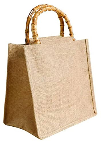 Gemuseeee Borse tote in juta impermeabili, borse per la spesa con manici in bambù resistenti, riutilizzabili.