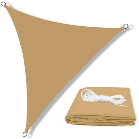 ESOYAWE Toldo Vela Triangular,Grandes Vela De Sombra Impermeable Triangular 2x2x2 3x4x5 5x5x5m, Toldo Parasol Exterior Terraza Jardin Pérgola,Tela Poliéster Resistente E Protección UV(Sand,4x4x4m)
