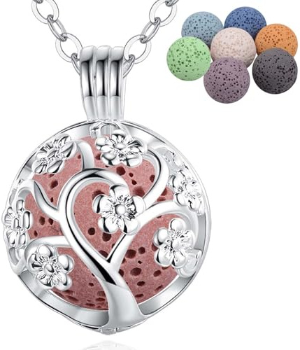 INFUSEU Colliers Longs pour Femme, Diffuseur d'Aromathérapie pour Huiles Essentielles, Pendentif Attrape-Rêves Plaqué Argent, Accessoire Bohème Cadeau d’Anniversaire