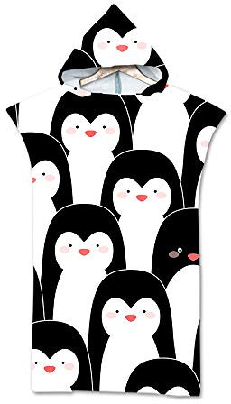 Chickw1 Surfen Wechseln Handtuch Poncho Mit Kapuze, Robe Bademantel Surfponcho Damen und Herren für Strand Pool See Wasserpark Schwimmen Schnorchel (75x110cm,Pinguin)
