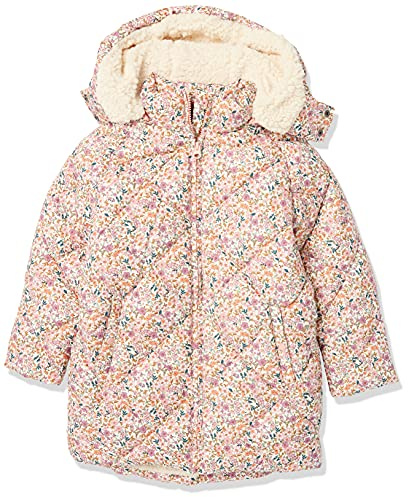 Amazon Essentials Doudoune Longue et matelassée, en Forme de Cocon Fille, Blanc Crème Fleuri, 11-12 Ans