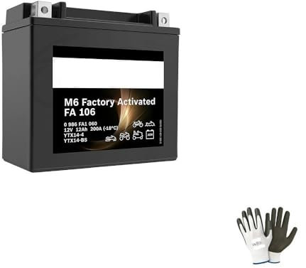farbrothersonline KOMPATIBEL MIT Piaggio Vespa GTS/GTS ABS (M45100/M45101) 250 2007 A 2013 Bosch AKKU EINSATZBEREIT YTX14-BS 12V 12AH BATTERIEN 12 AMPE Laden Motorrad Roller M6018 152X88X147MM