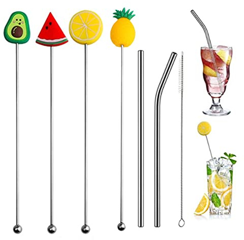 7 Pcs Palillos de Cóctel Acrílico Agitadores,Agitadores de cóctel Palillos de Cóctel,Bebidas Estilo Tropical Agitadores,Palitos de Cocktail de Acrílico Lindos,para Cóctel Café Leche Té Helado Batido