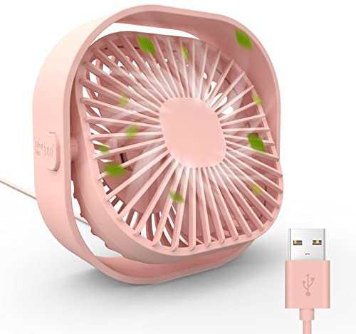 Govvay Small USB Portable Fan - 360° Rotation 3 Speed Silent Mini Desktop Cooling with USB Cable for Home Office Car Outdoor Camping Travel (Pink)