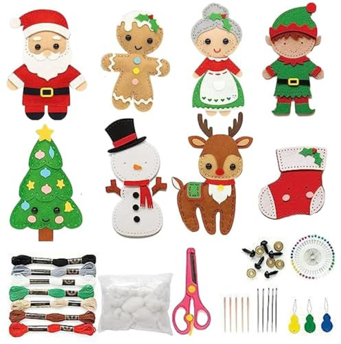 Select Zone Nähset Kinder Bastelset aus Filz Bastelbedarf Weihnachten mit Stickgarn Plastiknadeln Basteln Mädchen 6 Jahre (Familiengruppe)