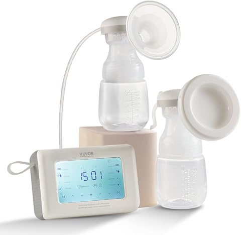 VEVOR Elektrische Doppelmilchpumpe 9,45W Brustpumpe 180ml PP-Milchflasche Milchpumpe -300±20mmHg Stillpumpe mit 4Modi und 9/15 Stufen ≤50dB Ultra-leise Sorgenfreies Abpumpen Muttermilch unterwegs