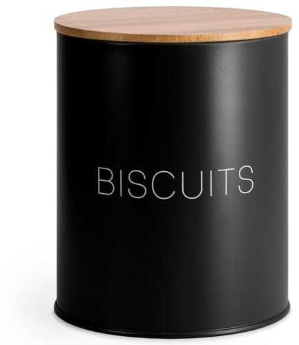 EHC Biscuit Tin Airtight, Cookie Jar Container, Biscuit Barrel, Round Biscuit Box Storage, Black