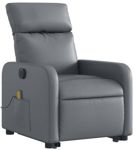 vidaXL Massagesessel, Sessel mit Aufstehhilfe Elektrisch, Relaxsessel mit Liegefunktion Vibrationsfunktion, Fernsehsessel Liegesessel Aufstehsessel, Grau Kunstleder