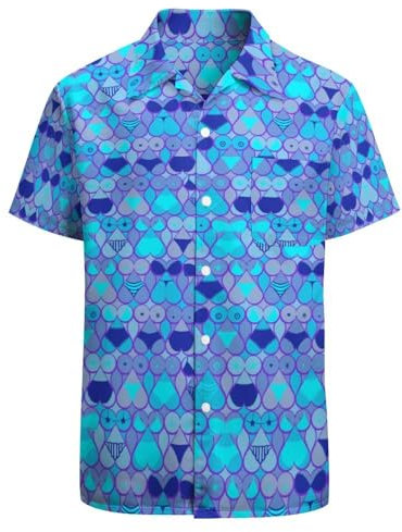 BONLOR 80er Jahre Hemden für Herren Retro 90er Jahre Hemden Hawaiihemd Neuheit Button Down Shirts Disco Shirt Lustige Party Outfits, Blaue Fischwaage, 4X-Groß