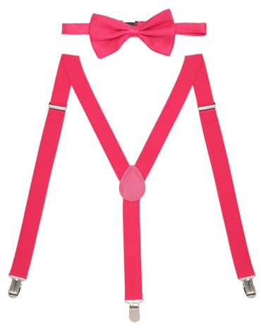 DAZZLUXE 1 Hosenträger, Fliege, Krawattenset, verstellbare Hosenträger, rosa Accessoires, Karnevals-Zubehör (Pink)