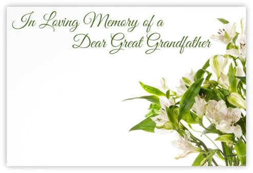 celloexpress In Loving Memory Great Grandfather (Peruvian Lily) Flower Message Cards - 60mm x 90mm - Bereavement Florist Card Sympathy Condolences Notes (Pack of 10)
