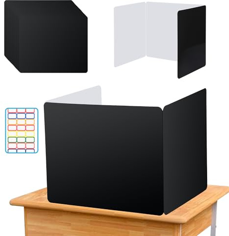 EARTHSON 24 Pcs Privacy Folders for Students, Privacy Dividers for Classroom, Study Carrel Desks Privacy Boards, Cardboard Privacy Shields Folder for School Teachers Home, Black