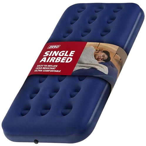 ZENO Single Airbed | Air Bed | Blow Up Mattress with Flocked Non Slip Design | Ultra Comfortable Air Mattress for Indoor & Outdoor Use | Easy To Inflate Airbed | Leak Resistant