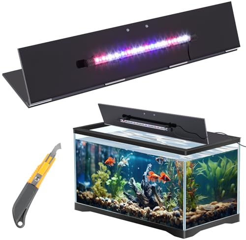 Sieral Aquarium Lids Polycarbonate Canopy with LED Light 29 x 11.38 x 0.12 Inch for 20/29/37 Gallon Without Center Brace Aquariums Cover Fish Tank Lid with a Hook Knife, Black