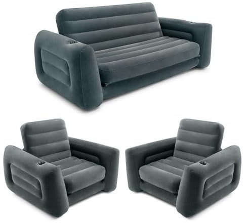 SYJYM Uppblåsbart möbelset med utdragbar soffstol queen size luftmadrass 2 utdragbar säng sova bort futon soffa