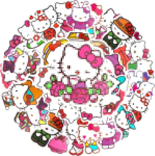 Dawumin Adesivi Hello Kitty per bambini, 100 pezzi di adesivi di gatti, adesivi impermeabili carini per valigia, bicicletta, laptop, auto, tatuaggi fai-da-te, adesivi in vinile per feste di compleanno