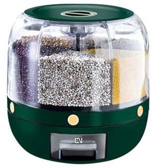 YUTNGYNG Dry Food Storage Box With 6 Detachable Sections 360 Degree Rotating Rice Dispenser Kitchen Food Holder