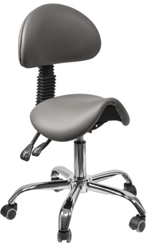 Spacetronik Sgabello a Sella Ergonomico con Schienale Regolabile, Seduta Girevole a 360°, Altezza Regolabile 42–64 cm, Sedia da Lavoro con Base in Metallo e 5 Ruote Silenziose
