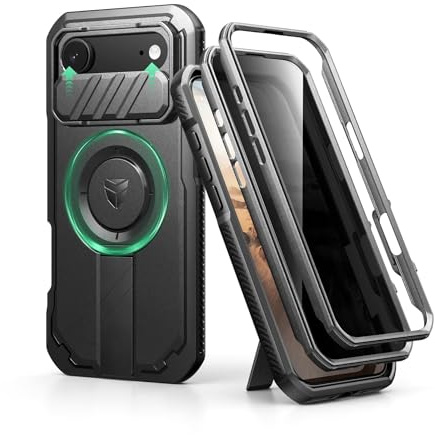 Dexnor per Magnetica Cover iPhone Air con Fotocamera Copertura Scorrevole & Supporto Regolabile & Protezione Schermo Integrata per la Privacy, Resistente Robuste Protezione Custodie - Privacy Nero