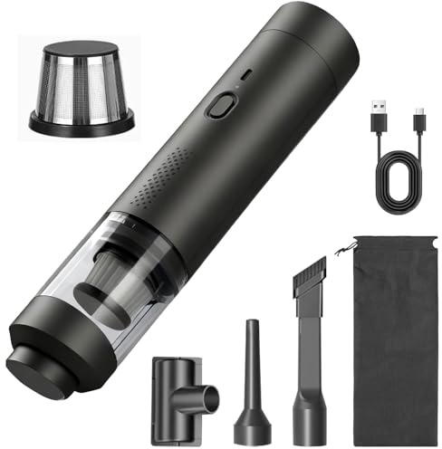 Druuzyl Aspirabriciole Senza Fili Per Auto 19000Pa Mini Aspirapolvere Potente 2 in 1 Aspirapolvere Portatile con Motore Brushless Ricarica Rapida USB-C per Auto Casa Peli di Domestici