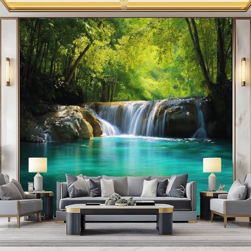 WHUOEUCO Papel Pintado 3D Paisaje Río Jungla 300x210 cm Fotomurales Tejido No Tejido Papel Tapiz Grande Murales Fotográfico Moderno Decoración de Paredes