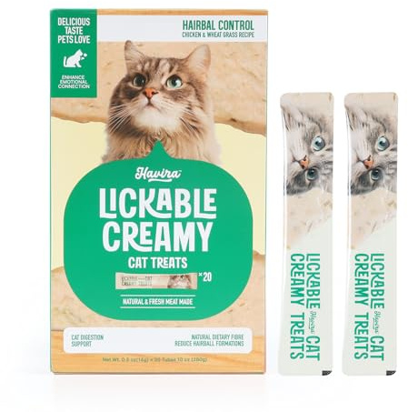 Havira Healthy Lickable Creamy Cat Treats Hairball Control – Chicken & Cat Grass Flavor Squeeze Treats with Psyllium Husk, Functional Snacks to Help Reduce Hairball Buildup, Grain Free