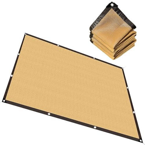 Rete ombreggiante per esterni, 6 x 6/4 x 7/5 x 5 m, beige, traspirante, anti-grandine, per giardino, tenda da sole, tessuto con occhielli, per pergola, serra, pollaio, auto, piscina (6 m x 7 m)