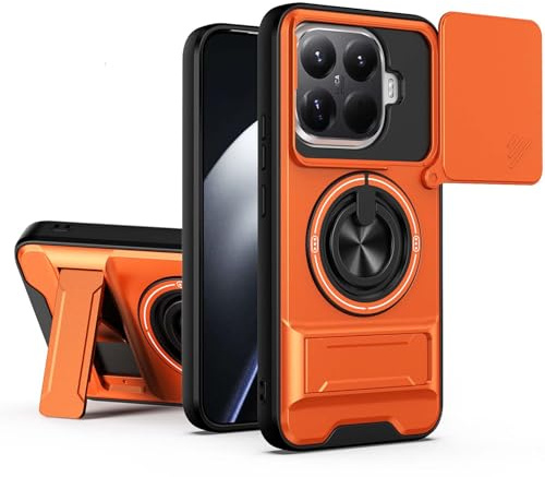 BORYA Magnetiskt fodral för Xiaomi 15T Pro 5G, 360° fullt roterbar ringhållare, kickstand, militärkvalitet stötsäkert skydd med kameraskydd – orange