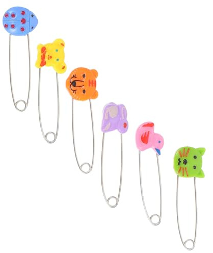 CONGARTENO 30 Stück Windel Sicherheitsnadeln mit Langem Kunststoffkopf Edelstahl Tierdesign Verstellbar für Neugeborene Windelbefestigung und Kleidungsschutz