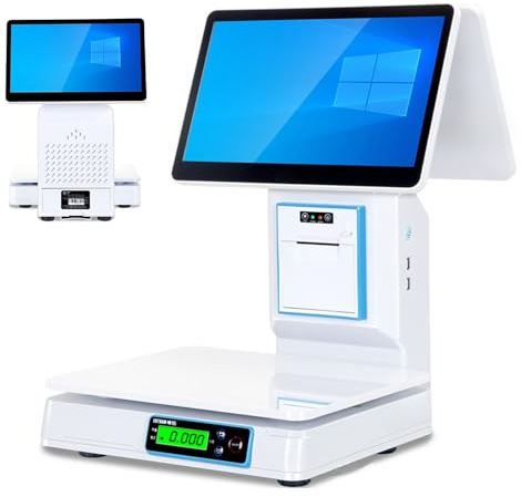 LADECNERHT Terminal TPV para Pequeñas Empresas, Caja Registradora De Punto De Venta (TPV) con Pantalla Táctil Simple/Doble De 15,6, 8 GB RAM, 128 GB SSD, para Comercios Y Restaurantes Dualscreen