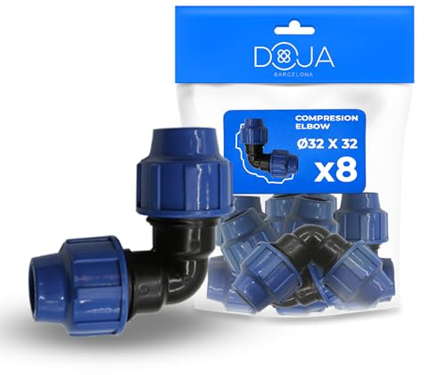 DOJA Barcelona Codo Compresion PP - Pack 8-32x32mm - Fácil Instalación - Codo de Compresión para Tubería de Polietileno Material Resistente - Conector Compresión MDPE, Ideales para Riego