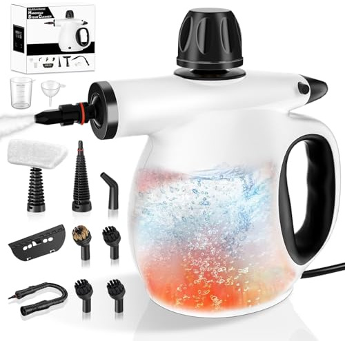 Dampfreiniger Handgerät, Handdampfreiniger 350ML 1300W Reinigungsdampfer, Tragbarer Mehrzweck-Dampfreiniger mit Sicherheitsschloss und 12-teiligem Zubehör-Set zum Entfernen von Schmutz, Fett