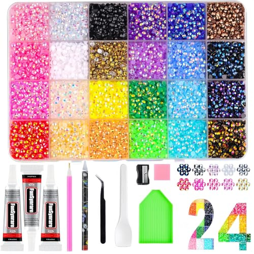 40 Färger Bedazzling Kit 3mm, 32000 Jelly-hartsplattade strassstenar, DIY-pärlsats med upplockande penna, pincett och 3 rör 10ml mångsidigt lim för naglar, skor, kläder och mobilfodral (4) | 3 mm platta strass, mångsidigt lim, plockstift, pincett, tillbehör. För naglar, kläder, skor, mobilskal
